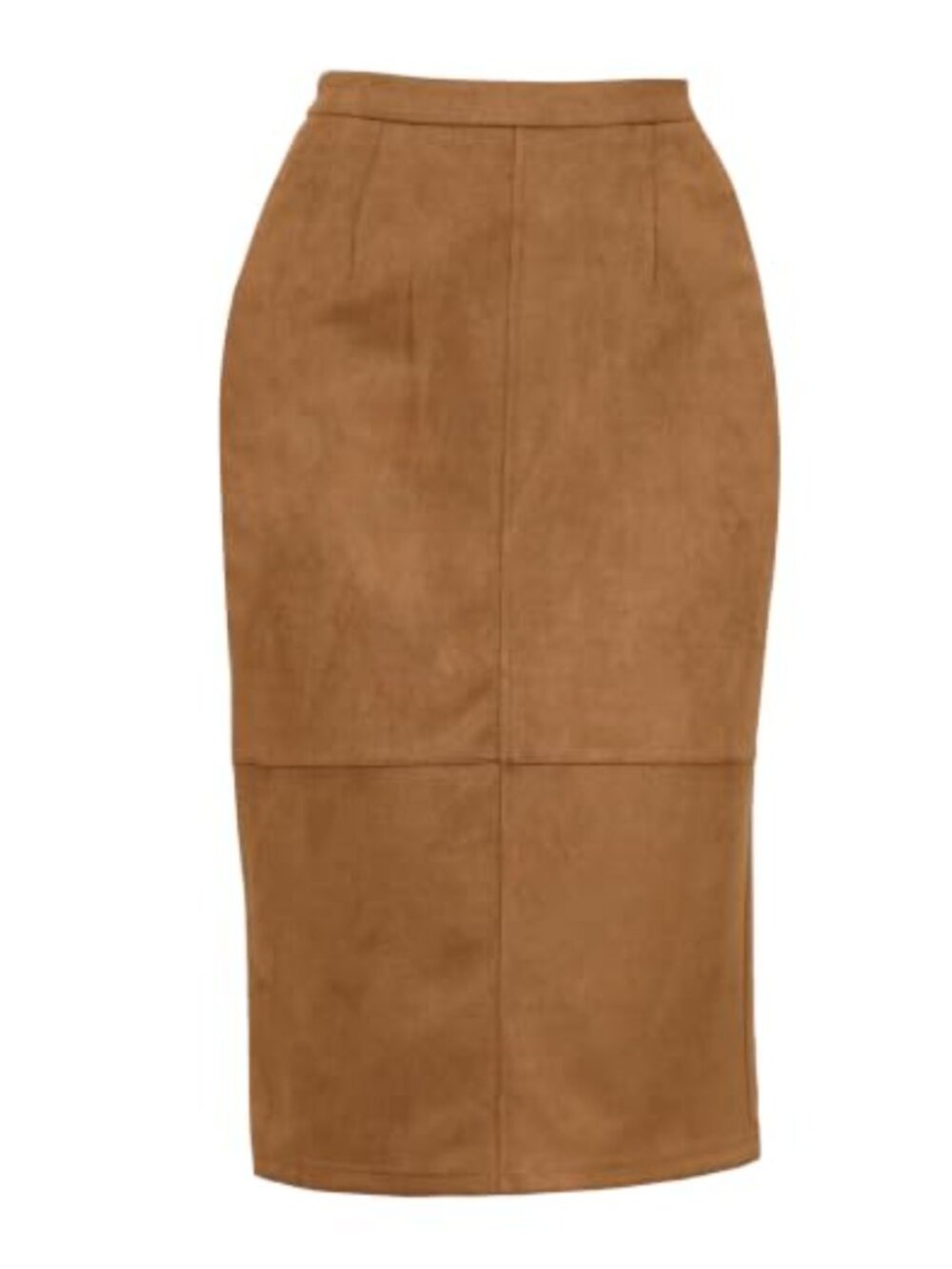 Faux Suede Patchwork Midi Skirt High Waist Side Pockets Back Slit Straight